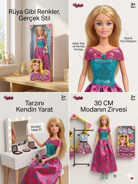 Pembe ve Mavi Elbiseli Sarışın Bebek 30 Cm Model Oyuncak Bebek Model Bebek ürün görseli 1