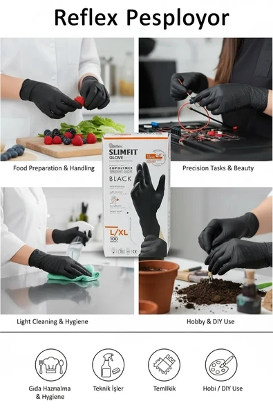 Reflex Slimfit Glove Eldiven Large Siyah 100'lü 1 Paket ürün görseli 1