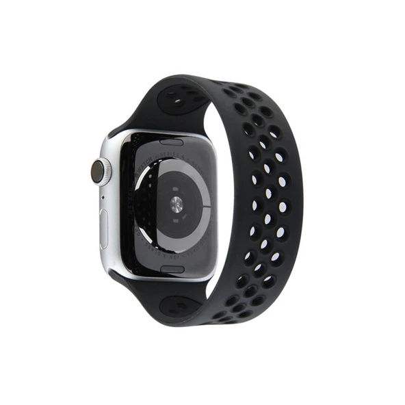 Apple Watch 42mm Ayarlı Delikli Silikon Kordon - Siyah-siyah ürün görseli 1