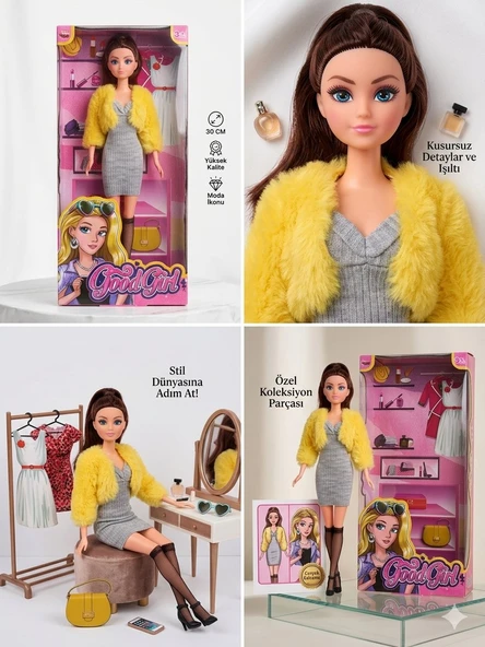 Sarı Kürk Ceketli Gri Elbiseli Bebek 30 Cm Model Oyuncak Bebek Model Bebek ürün görseli 1