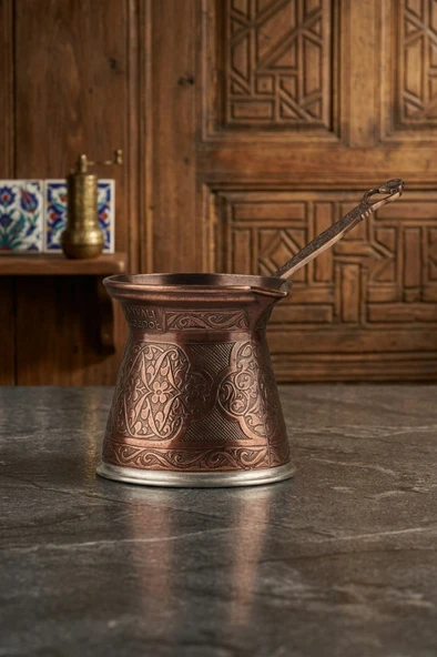 Ayvalı Desenli Döküm Cezve 4 Kişilik İndüksiyon Uyumlu 250 Ml Bakır 6025 ürün görseli 1