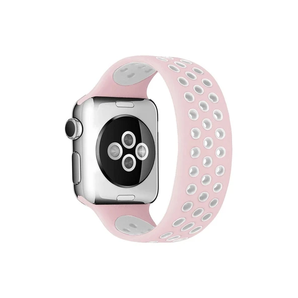 Apple Watch 38mm Ayarlı Delikli Silikon Kordon - Pembe-beyaz ürün görseli 1