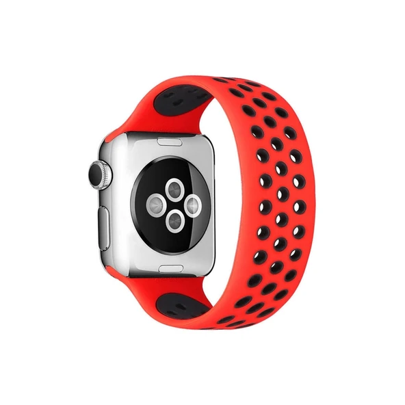 Apple Watch 42mm Ayarlı Delikli Silikon Kordon - Kırmızı-siyah ürün görseli 1