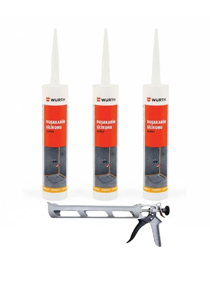 Würth Duşakabin Silikonu Şeffaf Su Geçirmez Ve Sızdırmaz 310 Ml 3 Adet + Silikon Tabancası Şeffaf ürün görseli 1