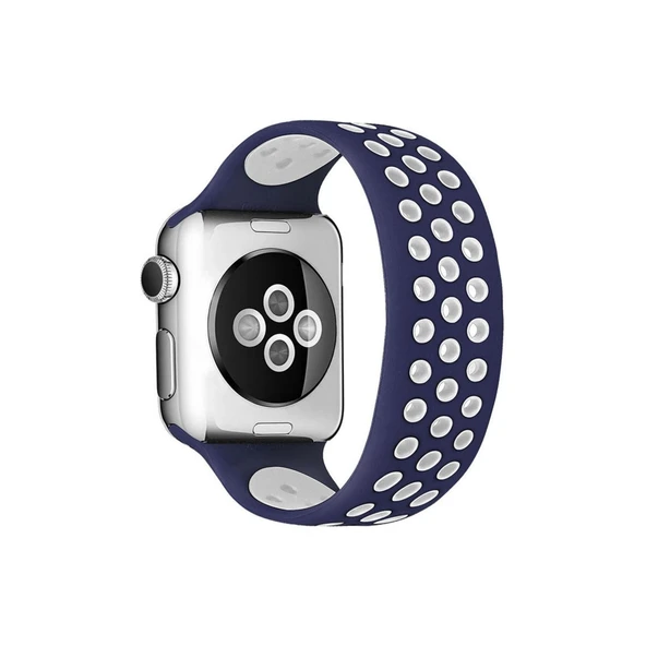 Apple Watch 38mm Ayarlı Delikli Silikon Kordon - Lacivert-beyaz ürün görseli 1