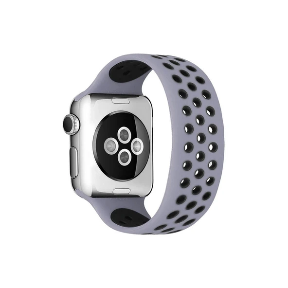 Apple Watch 42mm Ayarlı Delikli Silikon Kordon - Gri-siyah ürün görseli 1