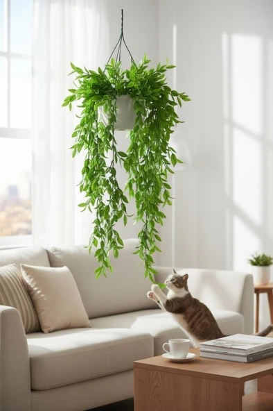Yapay Çiçek Sarkan Fejka Makreme Plastik Saksıda Yapay Sarmaşık 90cm ürün görseli 1