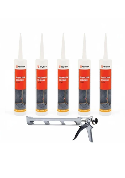 Würth Duşakabin Silikonu Şeffaf Su Geçirmez Ve Sızdırmaz 310 Ml 5 Adet + Silikon Tabancası Şeffaf ürün görseli 1