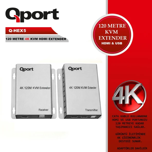 QPORT Q-HEX5 KVM CAT6 120MT 4K HDMI COGALTICI2LI ürün görseli 1