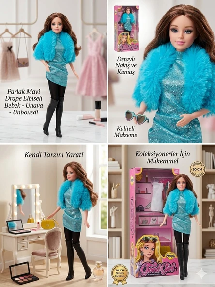 Parlak Mavi Drape Elbiseli Bebek 30 Cm Model Oyuncak Bebek Model Bebek ürün görseli 1