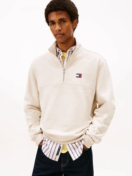 Tommy Hilfiger TJM Normal Kesim Armalı Yarım Fermuarlı Erkek Beyaz Sweatshirt DM0DM22344YBH ürün görseli 1