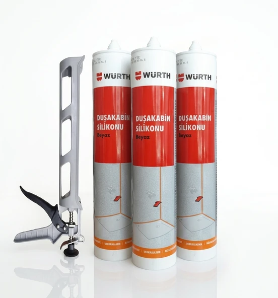 Würth Duşakabin Silikonu Beyaz Su Geçirmez Ve Sızdırmaz 310 Ml 3 Adet + Silikon Tabancası Beyaz ürün görseli 1