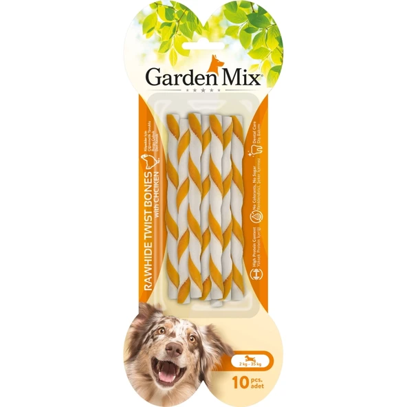 Garden Mix Tavuklu Burgu Çubuk Deri Kemik Köpek Ödülü 70gr (10'lu) ürün görseli 1
