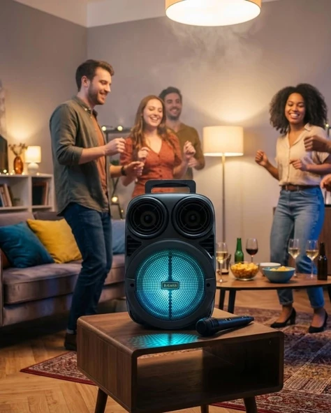 Bluetooth Taşınabilir Karaoke Hoparlör 6.5 İnç Mikrofonlu Rgb Işıklı Usb Tf Kart Destekli ürün görseli 1