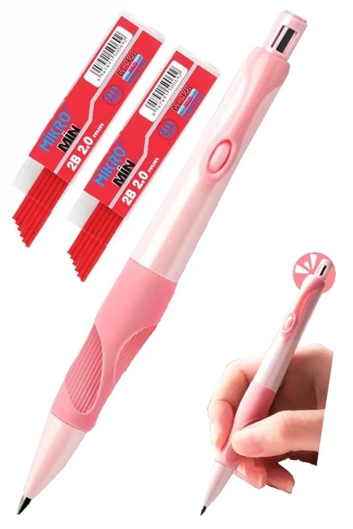 Pembe Kalın Uçlu Kalem 2.0 mm 1 Adet ve 2.0 Mm Kalın Uç Kırmızı 2 Adet VR22 Kalın Uçlu Mekanik Kalem ürün görseli 1