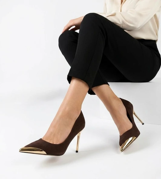 Alis Kahverengi Saten Stiletto Ayakkabı ürün görseli 1
