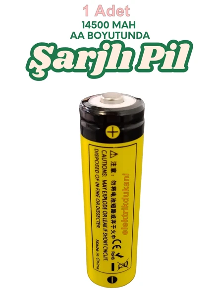 14500 3.7v Başlı Şarjlı Pil Li-On 800mAh (2.96wh AA Normal Kalem Pil Boyutunda) ürün görseli 1