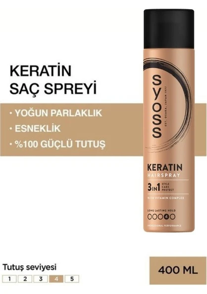 Syoss Keratin Saç Spreyi 400 ml Yoğun Parlaklık ve Esneklik Sağlayan Güçlü Tutuş ürün görseli 1