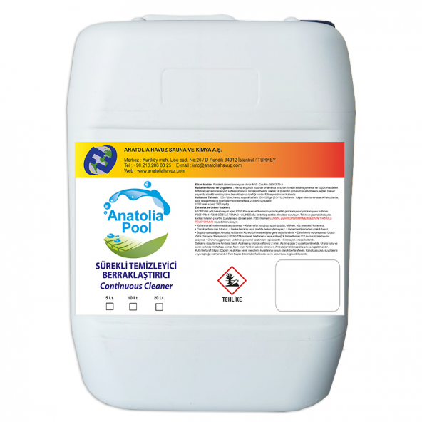 Anatolia Pool Havuz Suyu Sürekli Temizleyici 20 Lt (Continuous Cleaner) ürün görseli 1