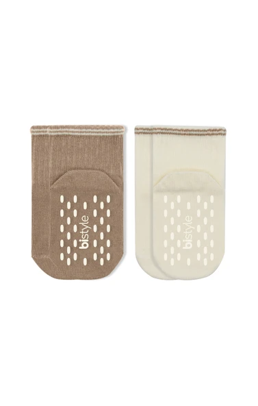 Bistyle Çemberli Basic Penye Kaymaz Soket Çorap 2li 10146 Kahve ürün görseli 1