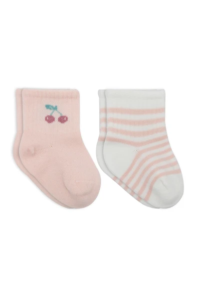 Bistyle Little Girl Penye Soket Çorap 2li 10139 Pembe Ekru ürün görseli 1