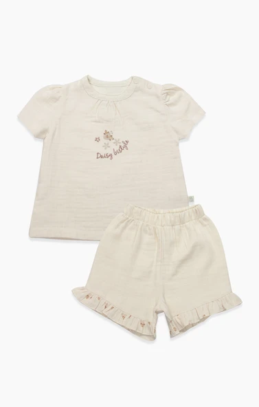 Bistyle 2li Takım Şortlu Müslin Daisy Flowers 14131 Somon ürün görseli 1