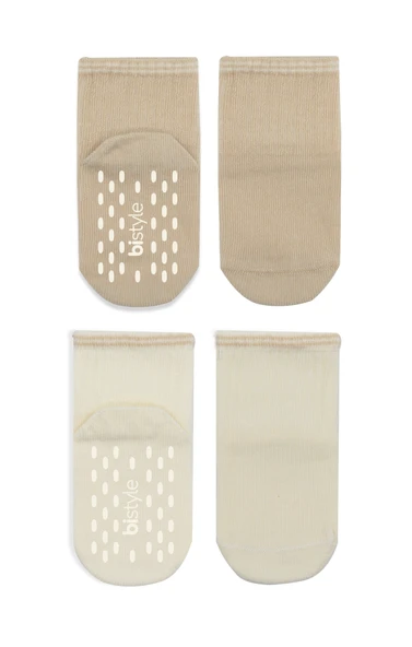 Bistyle Çemberli Basic Penye Kaymaz Soket Çorap 2li 10146 Bej - Resim 2