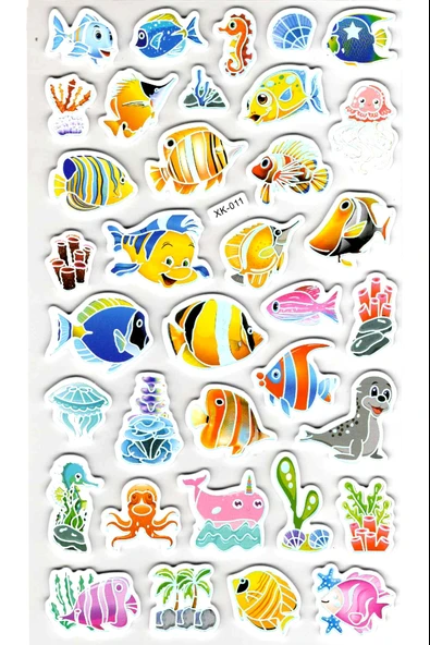 Sticker Eva Kabartmalı Stiker Çıkartma Defter Etiket (XK011) 14x24 cm - Renkli Balıklar ürün görseli 1