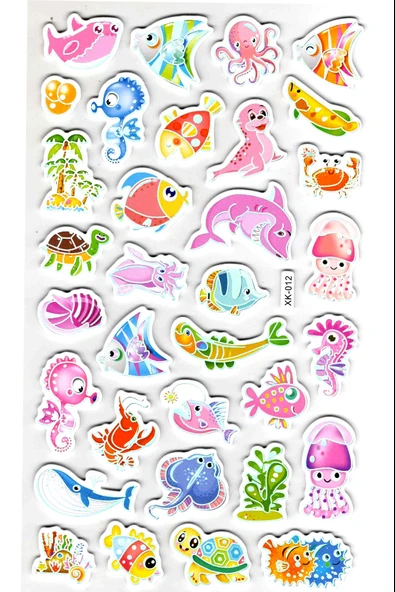 Sticker Eva Kabartmalı Stiker Çıkartma Defter Etiket (XK012) 14x24 cm - Tropik Renkli Balıklar ürün görseli 1