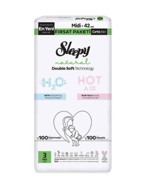 Sleepy Natural Double Soft Bebek Bezi Fırsat Paketi 3 Beden 42 Adet ürün görseli 1