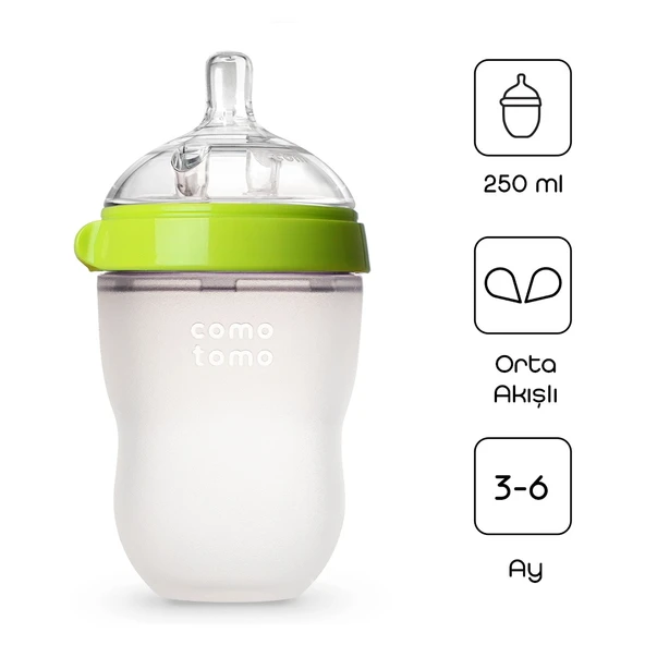 Comotomo Antikolik Silikon Biberon 250 ml 3-6 Ay Yeşil ürün görseli 1