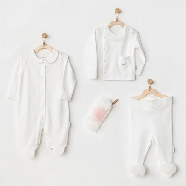 Andywawa AC24501 Petit Love Newborn Tüllü 4 Parça Set Ekru ürün görseli 1