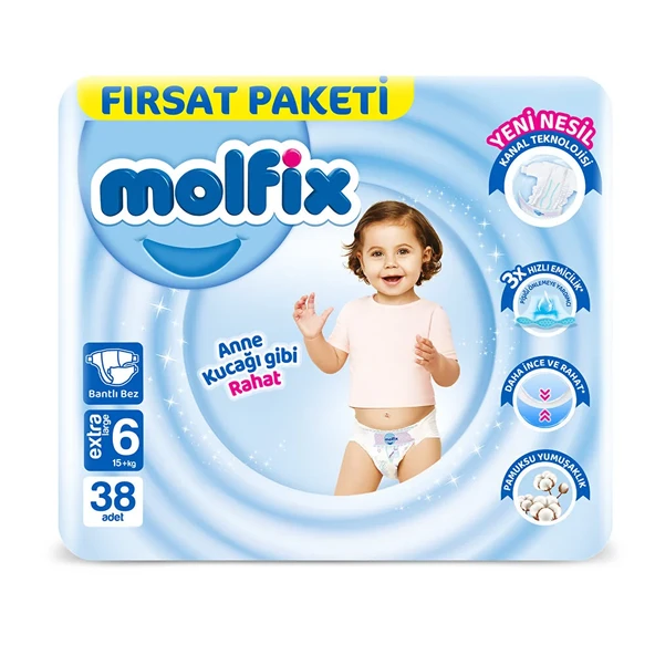 Molfix Bebek Bezi Fırsat Paketi 6 Beden 15+ Kg 38 Adet ürün görseli 1