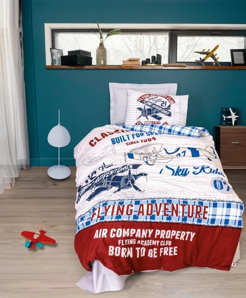 Cotton Box Junior Nevresim Takımı Tek Kişilik Flying Gri ürün görseli 1