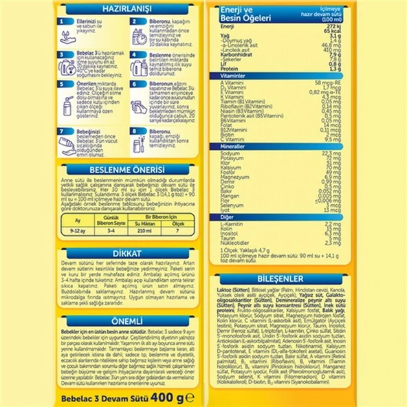 Bebelac Bebek Devam Sütü No3 400 Gr - Resim 4