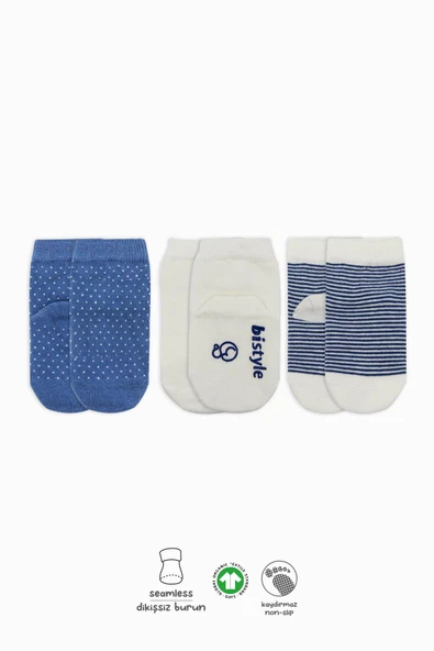 Bistyle 3lü Puanlı Kaymaz Penye Soket Çorap 10108 İndigo ürün görseli 1