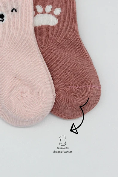 Bistyle 2li Bear Penye Soket Çorap 10116 Pembe - Resim 3