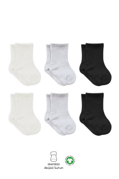 Bistyle 6'Lı Basic Penye Soket Çorap 10101 Ekru Gri Siyah ürün görseli 1