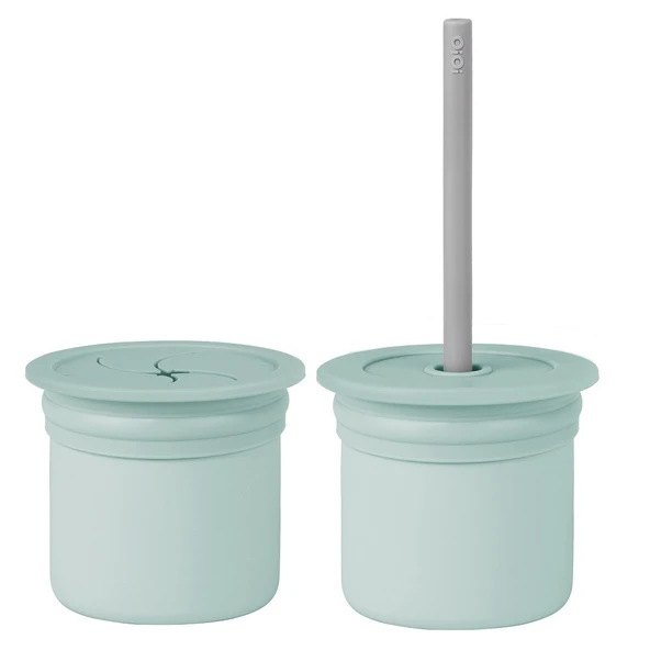 OiOi Ham+Hüp Pipetli Silikon Bardak Seti River Green / Powder Grey ürün görseli 1