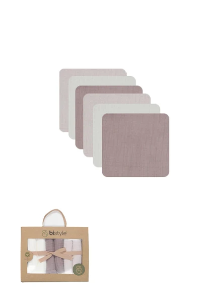Bistyle 6'lı Müslin Mendil 20x20 cm 90106 Taş Ekru Antrasit ürün görseli 1