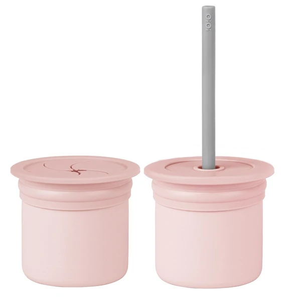 OiOi Ham+Hüp Pipetli Silikon Bardak Seti Pinky Pink / Powder Grey ürün görseli 1