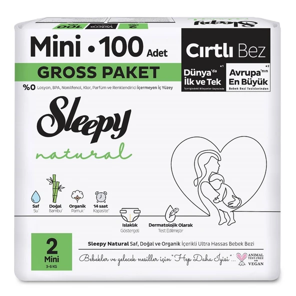 Sleepy Natural Bebek Bezi Gross Paket 2 Beden 3-6 Kg 100 Adet ürün görseli 1