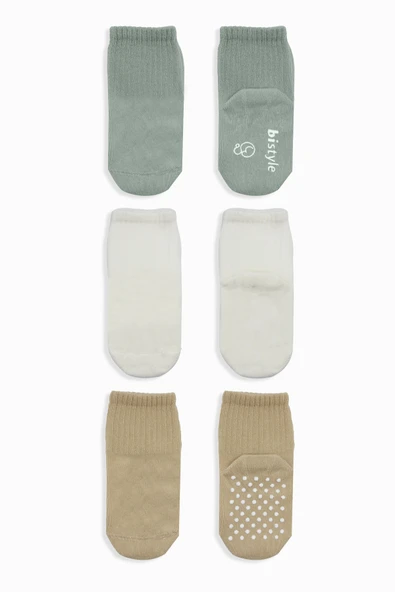 Bistyle Basic Kaymaz Penye Soket Çorap 3'Lü BS10106 Nil Ekru Bej - Resim 2