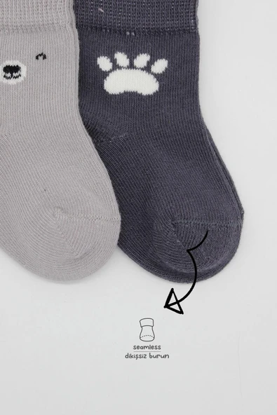 Bistyle 2li Bear Penye Soket Çorap 10116 Gri - Resim 3