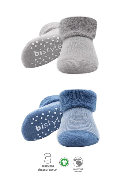 Bistyle 2'Li Çemberli Kaymaz Havlu Soket Çorap 10503 İndigo Gri ürün görseli 1