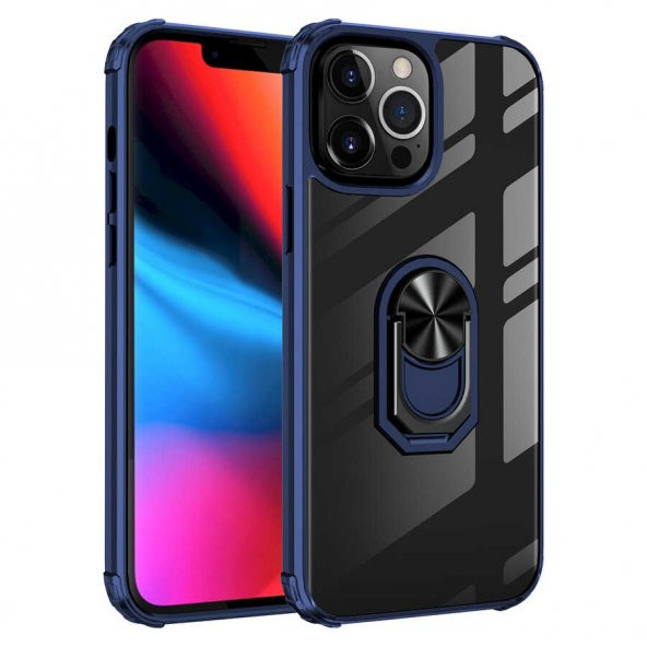 iPhone 13 Pro Max Kılıf Şeffaf Kenarları Renkli Manyetik Yüzüklü Zırh Silikon ürün görseli 1