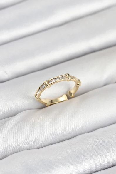Pirinç Gold Renk Kemik Model Zirkon Taşlı Kadın Yüzük