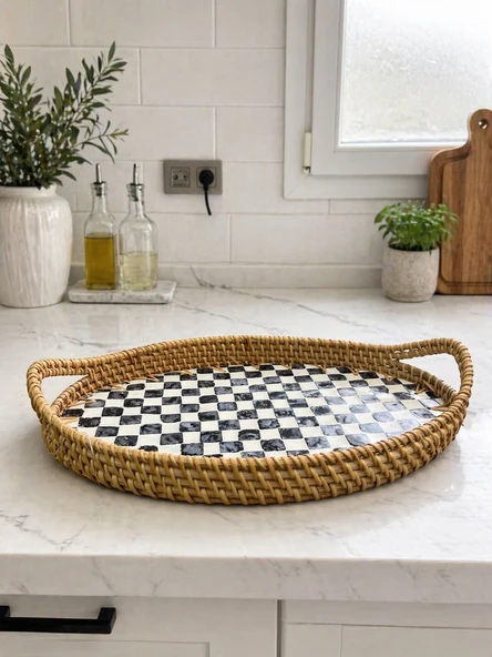 Damalı Oval Sedef Tepsi - Resim 5