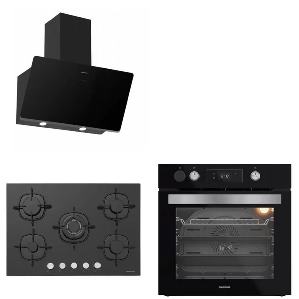 Silverline Buhar Destekli + Airfryer 3457 Soho - CS5365B01 Woklu - BO65P4B01 Siyah Cam Ankastre Set ürün görseli 1