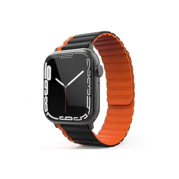 Apple Watch 42mm Mo-wb1 Çift Renk Mıknatıslı Silikon Kordon (saat Değildir) - Siyah-turuncu ürün görseli 1